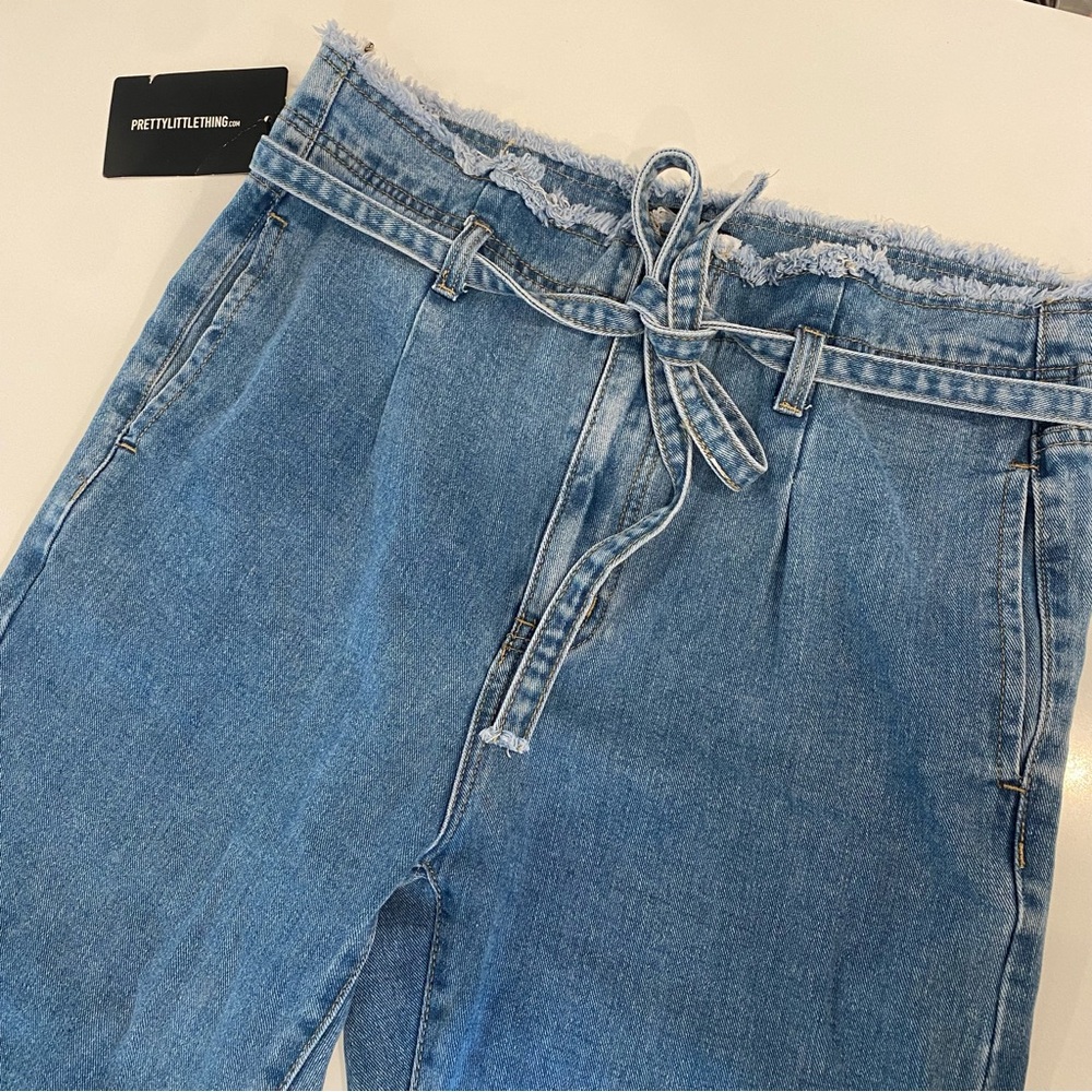 PrettyLittleThing Blue Denim Paperbag Jeans